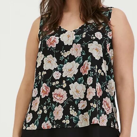 Torrid Black Floral Chiffon Double Layer Tank Top - Picture 1 of 6
